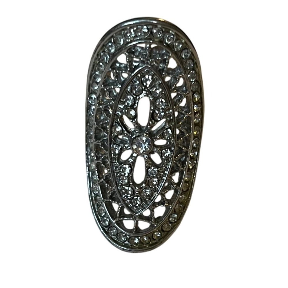 Silver Rhinestone Renaissance filigree Gothic Statement Ring Size‎ 6